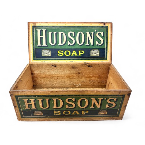 218 - Original Wooden Hudson's Soap Trade Box. Printed colour pictorial paper label to front panel, Hudson... 