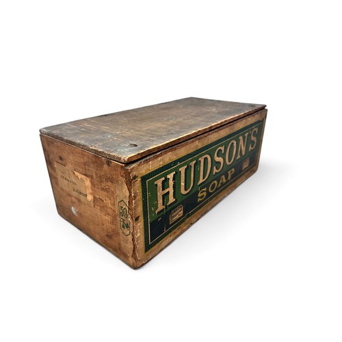 218 - Original Wooden Hudson's Soap Trade Box. Printed colour pictorial paper label to front panel, Hudson... 