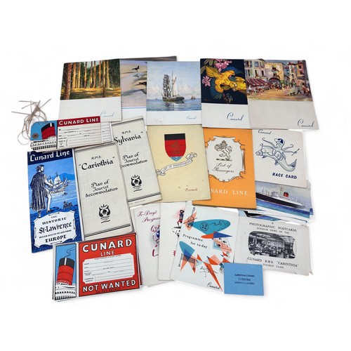 320 - A range of 1950s / 1960s Cunard memorabilia including tickets, postcards, programmes for today, pass... 