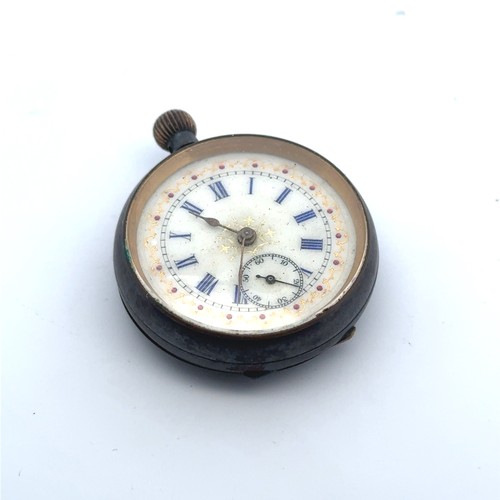 91 - A ladies pocket or fob watch with attractive enamelled dial.