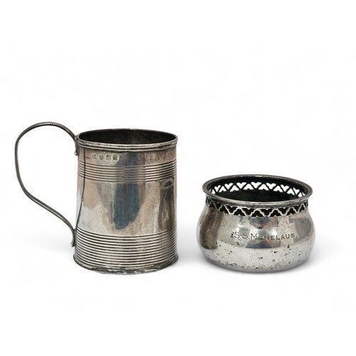 107 - A George III small silver tankard or measure mug, hallmarked for London 1802. Together with a white ... 