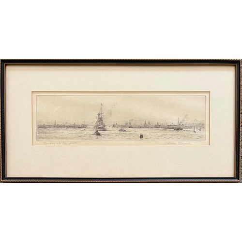 390 - Rowland Langmaid (British, 1897-1956), ‘Fairway into Portsmouth’ drypoint etching on paper. Signed a... 