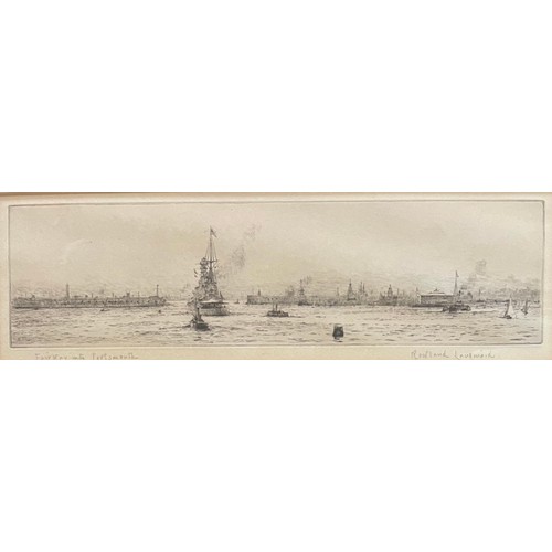 390 - Rowland Langmaid (British, 1897-1956), ‘Fairway into Portsmouth’ drypoint etching on paper. Signed a... 