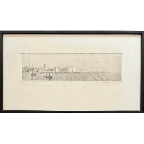 385 - Rowland Langmaid (British, 1897-1956), ‘Old Portsmouth’ drypoint etching on paper. Signed and titled... 