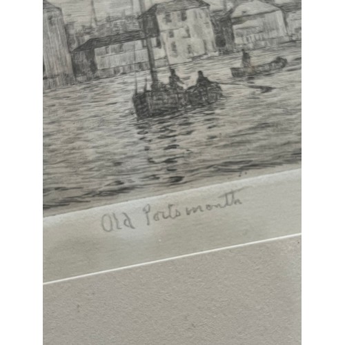 385 - Rowland Langmaid (British, 1897-1956), ‘Old Portsmouth’ drypoint etching on paper. Signed and titled... 