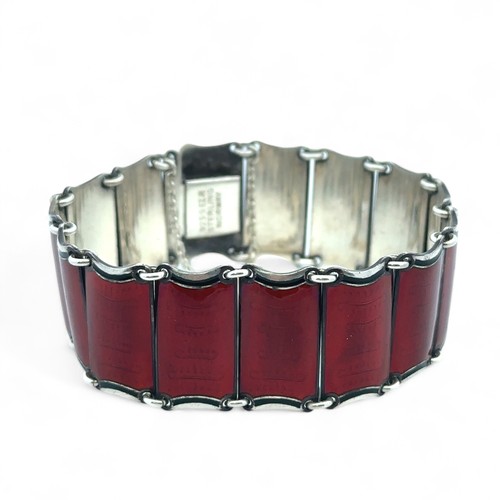 40 - A 1950s Einar Modahl silver and red enamel bracelet. Some scratches to the enamel.