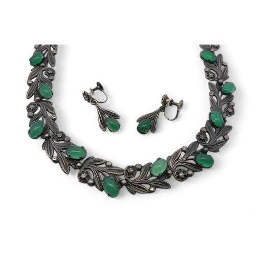 42 - A Bernard Instone Arts and Crafts silver and green stone necklace, stamped sterling silver and signe... 