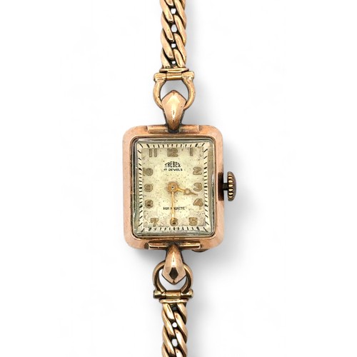 82 - A 9ct gold Trebex 17 jewel watch with rectangular dial on a bracelet marked Chaincraft, 9ct. 19.78g.... 