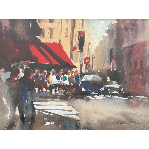 398 - Wallace F Brown (British, 20th Century), ‘Café St Germain Paris’ watercolour on paper. Signed lower ... 