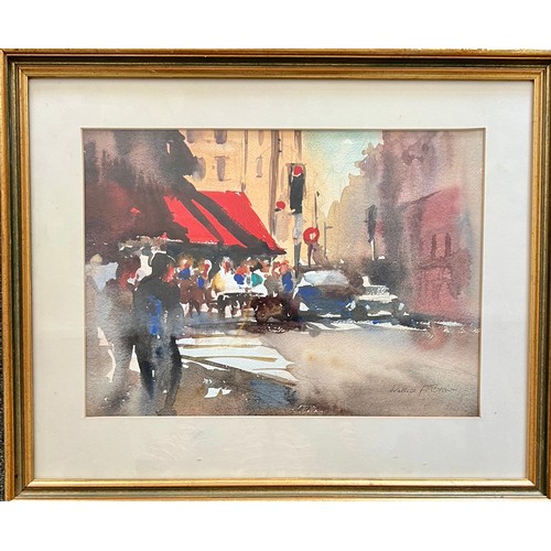 398 - Wallace F Brown (British, 20th Century), ‘Café St Germain Paris’ watercolour on paper. Signed lower ... 