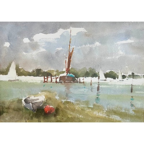 399 - Wallace F Brown (British, 20th Century), ‘Thames Barges Pin Mill’ watercolour on paper. Signed lower... 