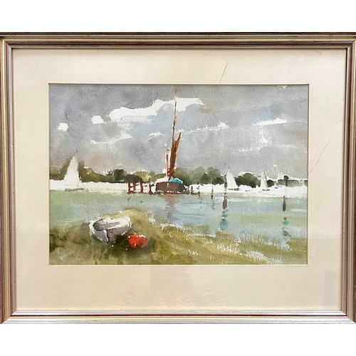 399 - Wallace F Brown (British, 20th Century), ‘Thames Barges Pin Mill’ watercolour on paper. Signed lower... 