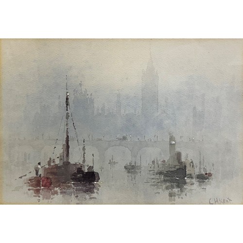 405 - C H Kent (British), Thames river scene watercolour on paper. Signed to lower right, framed and glaze... 