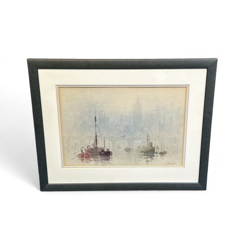 405 - C H Kent (British), Thames river scene watercolour on paper. Signed to lower right, framed and glaze... 