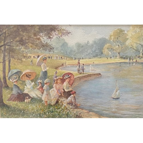 406 - H Callieri, Boating lake watercolour on paper. Signed H. Callieri to lower left. Framed and glazed. ... 