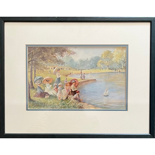 406 - H Callieri, Boating lake watercolour on paper. Signed H. Callieri to lower left. Framed and glazed. ... 