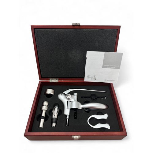 153 - Brookstone Heritage Connoisseur Corkscrew 6 pc Opener in Deluxe Redwood Box.. The set includes a cor... 