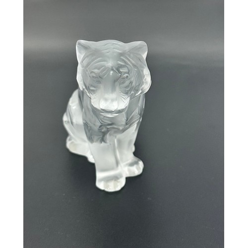 377 - Lalique, seated tiger glass sculpture. Etched to base for Lalique France 2016. Height 11cm. Conditio... 