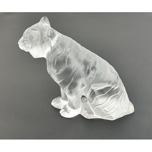 377 - Lalique, seated tiger glass sculpture. Etched to base for Lalique France 2016. Height 11cm. Conditio... 