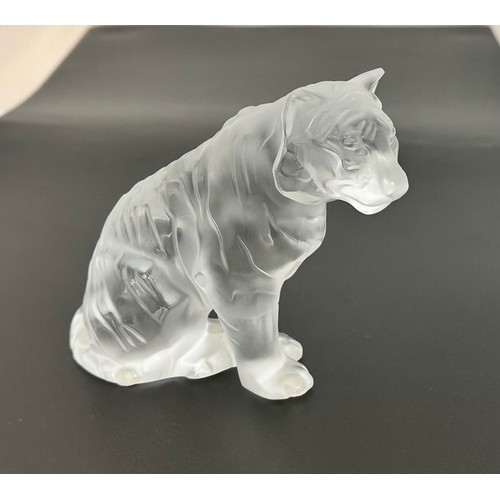 377 - Lalique, seated tiger glass sculpture. Etched to base for Lalique France 2016. Height 11cm. Conditio... 