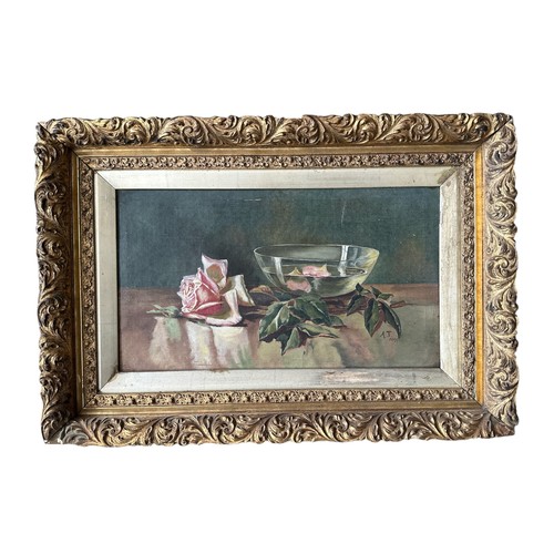 427 - 19th Century oil on canvas still life, signed with initials A.T. and dated 1899. 24cm x 42cm, frame ... 