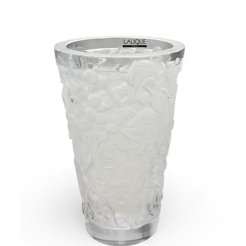 380 - Lalique, Merles et Raisins medium standing frosted glass vase. Etched to base for Lalique France and... 