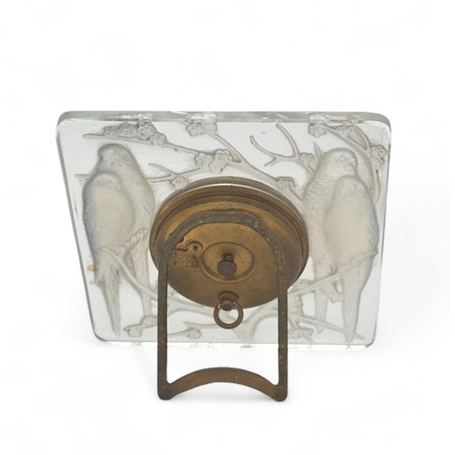 381 - René Lalique (French, 1860-1945), Inseperables opalescent glass clock, model 765, designed circa 192... 