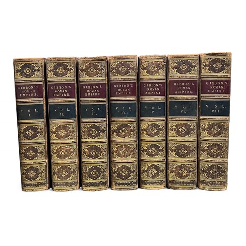 498 - The History of the Decline and Fall of the Roman Empire by Edward Gibbon, in 7 volumes, in gilt leat... 