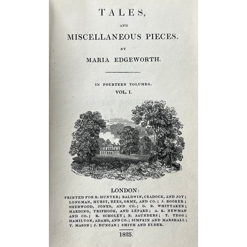 488 - Tales and Miscellaneous Pieces by Maria Edgeworth in 14 volumes, 1825, with gilt red leather binding... 