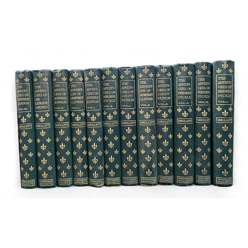 489 - The Works of Tobias Smollett in 12 volumes by Navarre Society, hardback green cloth with gilt tooled... 