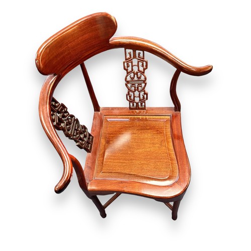 466 - Mahogany Chinese Inspired Corner Chair. Height 87cm x Width 64cm x Depth 42cm. BUYER TO COLLECT OR A... 