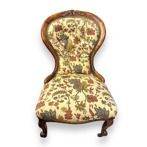 469 - Victorian Bedroom Chair. With floral upholstered cushion to back and seat, caster wheels to feet. He... 