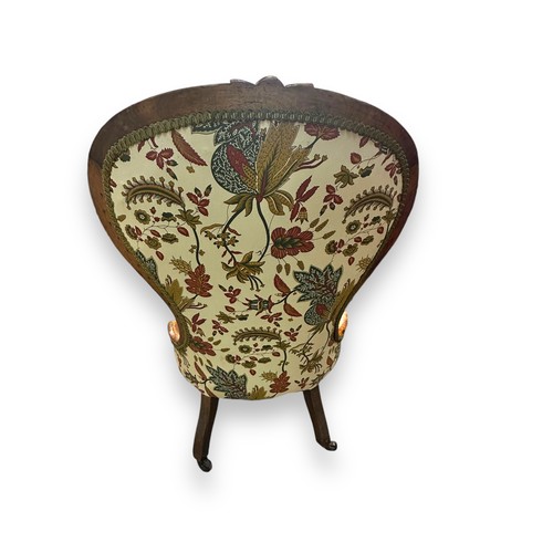 469 - Victorian Bedroom Chair. With floral upholstered cushion to back and seat, caster wheels to feet. He... 