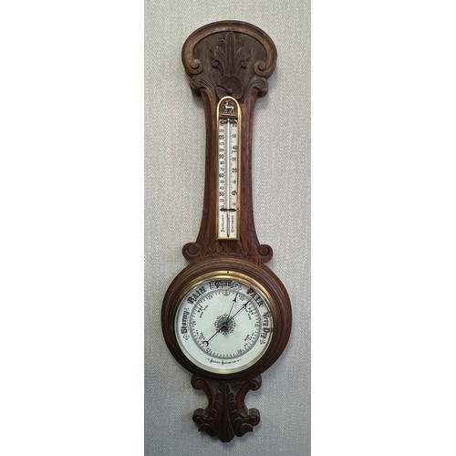 278 - Carved oak banjo barometer.