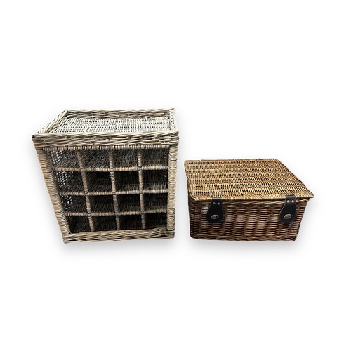 471 - Wicker Wine Rack & Basket. Wine rack contains 16 compartments with tray top. And a Marks & Spencer e... 