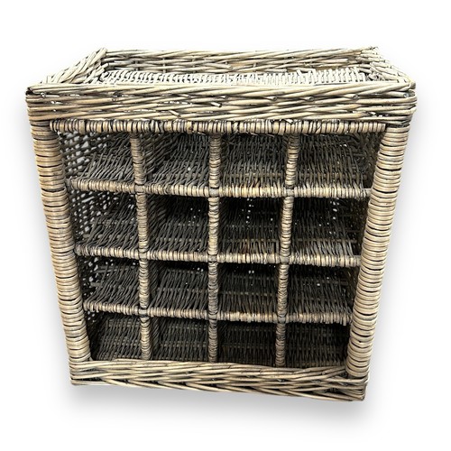 471 - Wicker Wine Rack & Basket. Wine rack contains 16 compartments with tray top. And a Marks & Spencer e... 