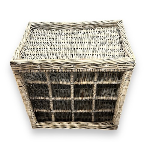 471 - Wicker Wine Rack & Basket. Wine rack contains 16 compartments with tray top. And a Marks & Spencer e... 