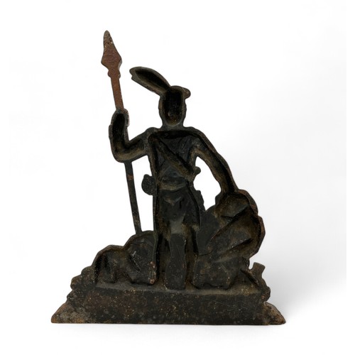 332 - A cast iron doorstop of a Scottish Highlander in uniform. Height 39cm, width 32cm.