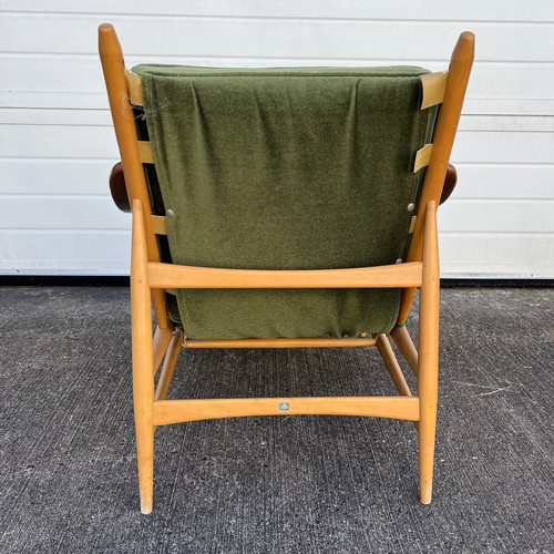 460 - Lucian Ercolani (Italian, 1888-1976) for Ercol Model 442 blonde elm and beech easy armchair with gre... 