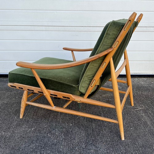 460 - Lucian Ercolani (Italian, 1888-1976) for Ercol Model 442 blonde elm and beech easy armchair with gre... 