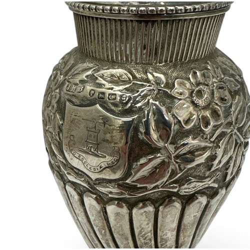 124 - Ornate Floral Silver Pepper Shaker.