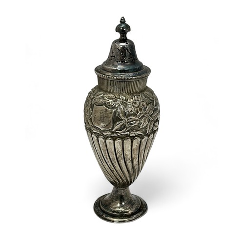 124 - Ornate Floral Silver Pepper Shaker.