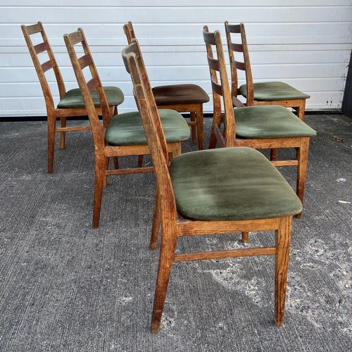 457 - Mid-century set of six Scandinavian style oak dining chairs, unsigned with green upholstery. Mixed c... 