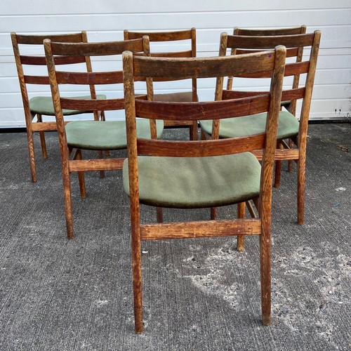 457 - Mid-century set of six Scandinavian style oak dining chairs, unsigned with green upholstery. Mixed c... 