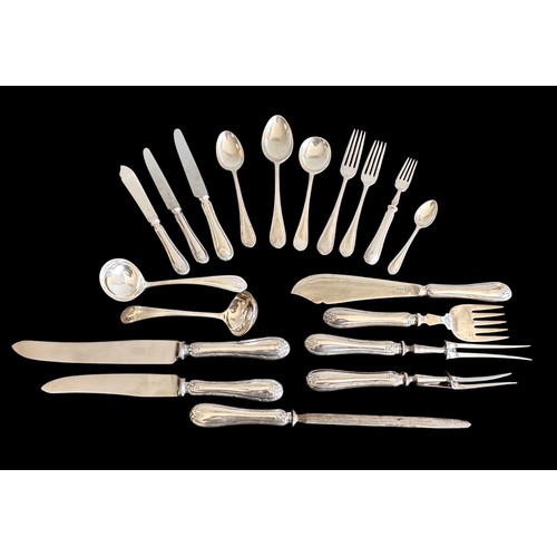 94 - A Mappin & Webb Louis XVI pattern silver canteen of cutlery for 12 place settings. Comprising of tab... 