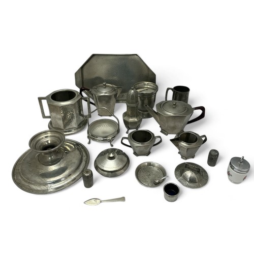 142 - A collection of mainly pewter items, with some other white metal items.