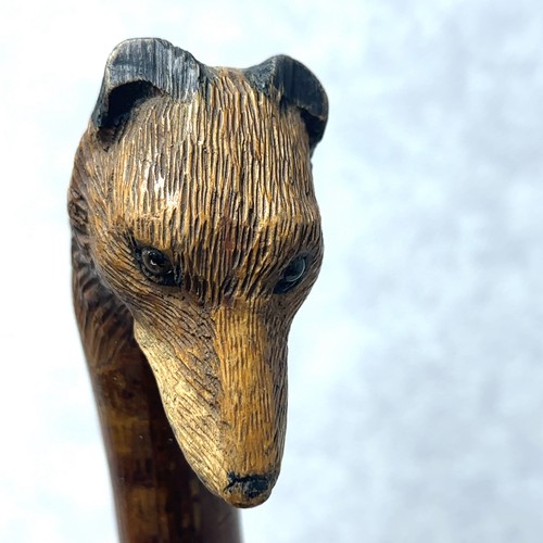 147A - A walking stick with the handle carved with the head of a fox with glass eyes, in the style of Swain... 