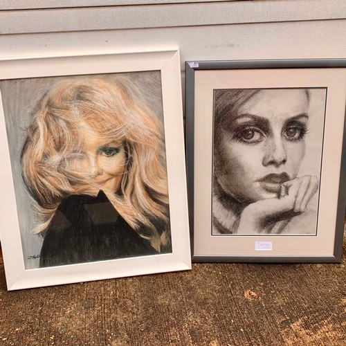 326 - Twiggy, two original charcoal and pastel artworks of Lesley Lawson a.k.a. Twiggy by Lynette Braid (B... 