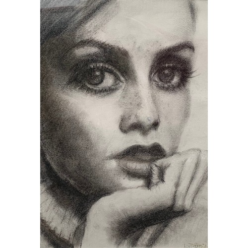 326 - Twiggy, two original charcoal and pastel artworks of Lesley Lawson a.k.a. Twiggy by Lynette Braid (B... 