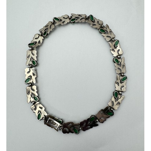 42 - A Bernard Instone Arts and Crafts silver and green stone necklace, stamped sterling silver and signe... 